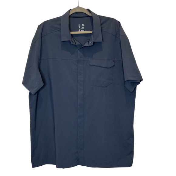 Men's Arc'teryx Skyline Button Down Short Sleeve Polo Shirt Dark Blue Size XXL - Picture 1 of 13